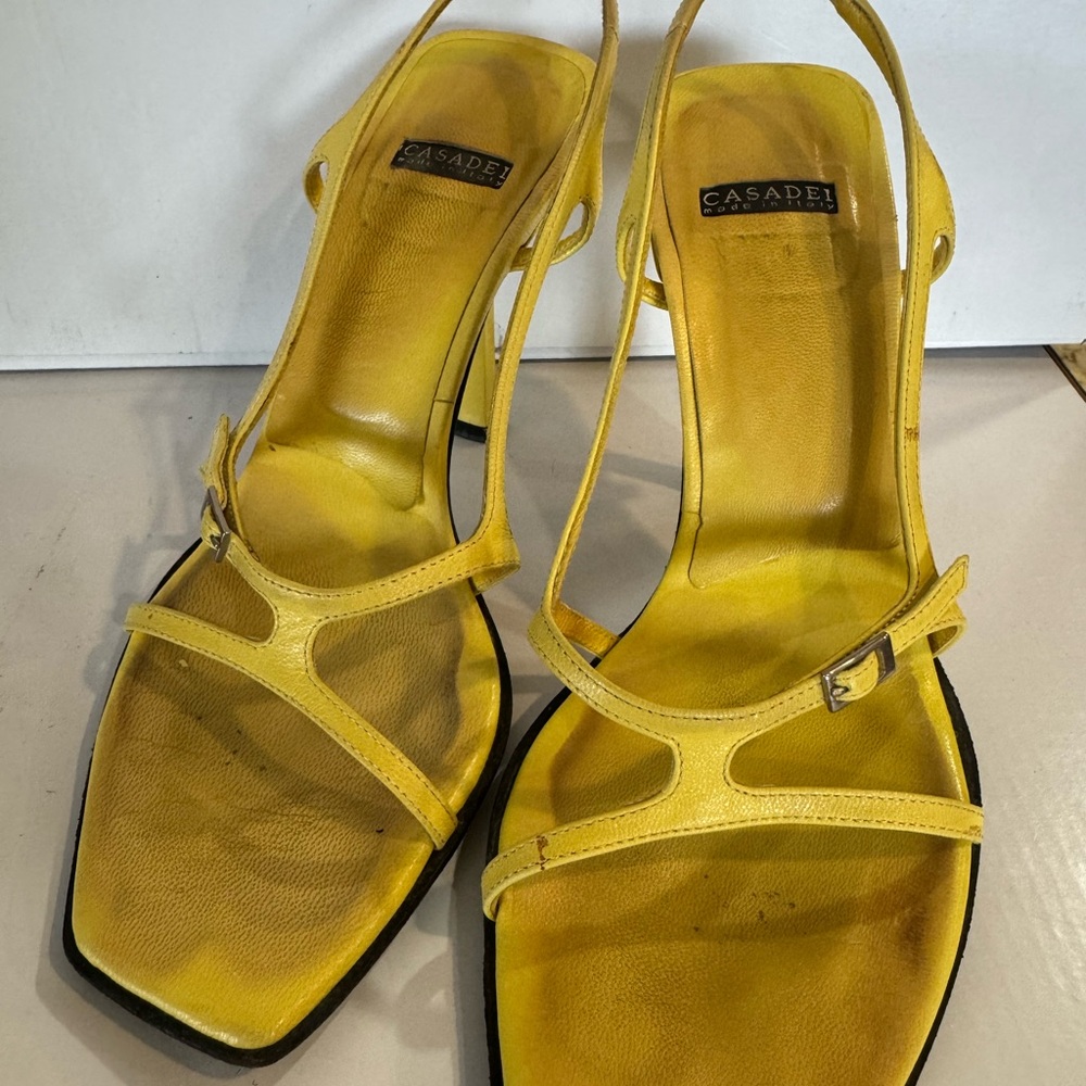 Casadei Yellow Strappy Sandals with Square-Toe Design